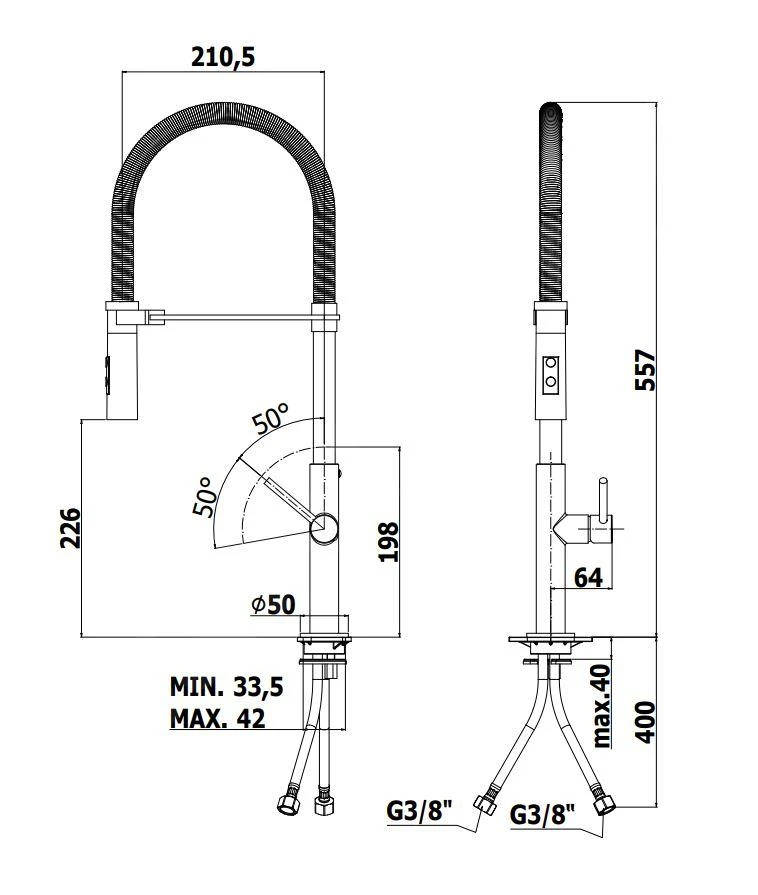 Paffoni Chef - Keukenkraan Met Flexibele Uitloop, Chroom/mat Zwart CH179CRNO 4 Paffoni Chef - Keukenkraan Met Flexibele Uitloop, Chroom/mat Zwart CH179CRNO - Afbeelding 2