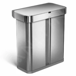 Simplehuman Afvalemmers - Afvalemmer Met Spraak- En Bewegingssensor En Twee Compartimenten, 58 L, Gebrosteld Rvs ST2036