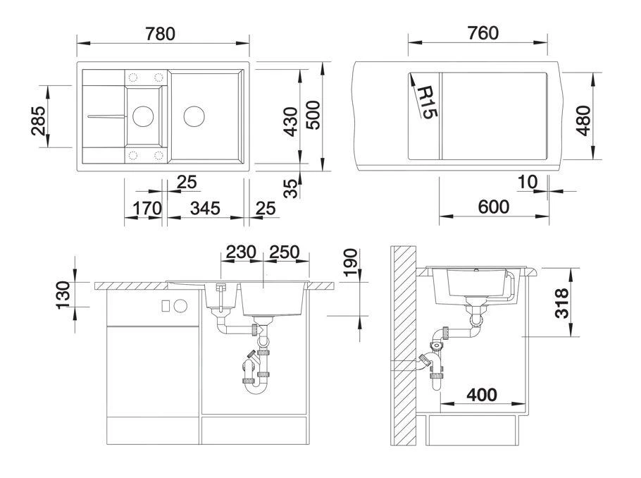 Blanco Metra 6 - Silgranit Spoelbak, 780x500 Mm, Met Afvoerbediening, Zacht Wit 527114 4 Blanco Metra 6 - Silgranit Spoelbak, 780x500 Mm, Met Afvoerbediening, Zacht Wit 527114 - Afbeelding 2