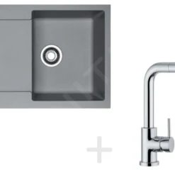 Franke Sets - Spoelbakset G40, Graniet Spoelbak MRG 611, Steengrijs + Keukenkraan FN 0147.031, Chroom 114.0283.437