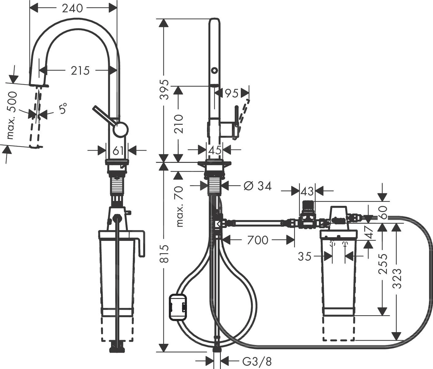Hansgrohe Aqittura M91 - Keukenmengkraan Met Uittrekbare Uitloop En Filterfunctie, Rvs Look 76801800 4 Hansgrohe Aqittura M91 - Keukenmengkraan Met Uittrekbare Uitloop En Filterfunctie, Rvs Look 76801800 - Afbeelding 2