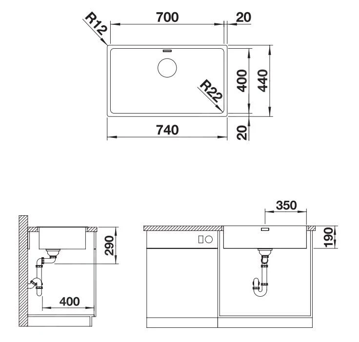 Blanco Andano 700 - Spoelbak, 740x440 Mm, Rvs 522969 4 Blanco Andano 700 - Spoelbak, 740x440 Mm, Rvs 522969 - Afbeelding 2