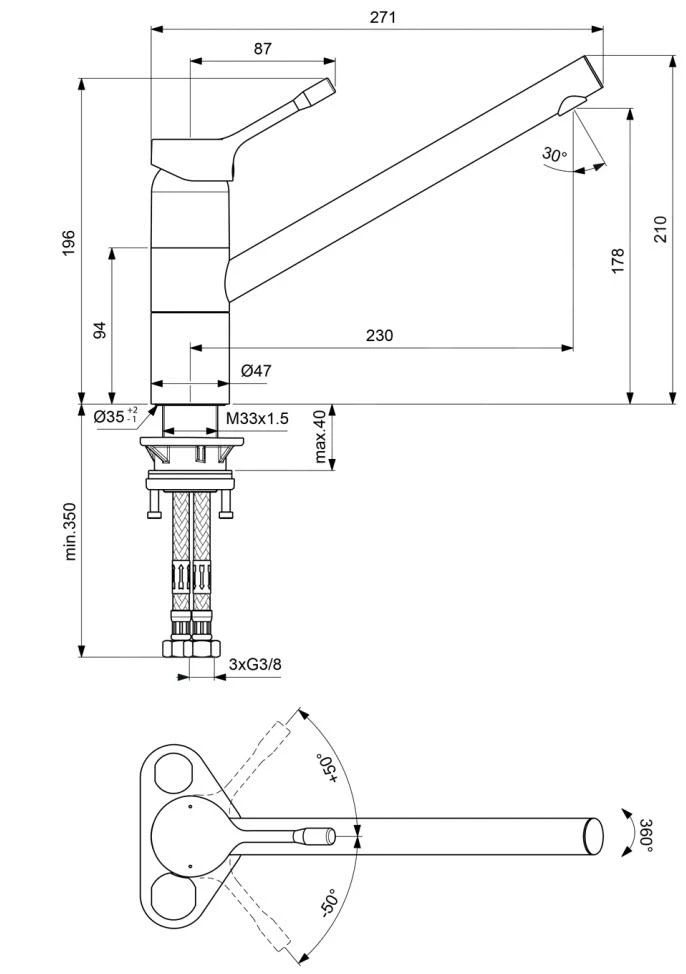 Ideal Standard Ceralook - Keukenkraan, Chroom BC296AA 4 Ideal Standard Ceralook - Keukenkraan, Chroom BC296AA - Afbeelding 2