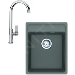 Franke Sets - Set G240, Fragraniet Spoelbak MRG 610-37 RTL En Keukenkraan FP 0408.031, Grijze Steen/chroom 114.0675.648