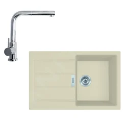 Franke Sets - Set T82, Tectonite Spoelbak S2D 611-78 En Kraan FN 0147.031, Beige/chroom 143.0675.730