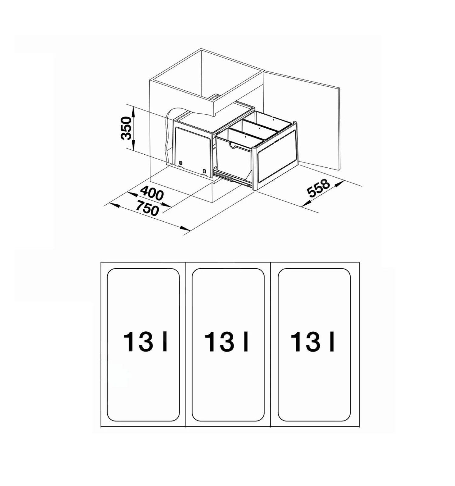 Blanco Botton Pro - Afvalsorteersysteem, Met Scheidingswand, Inhoud 39 L 517470 4 Blanco Botton Pro - Afvalsorteersysteem, Met Scheidingswand, Inhoud 39 L 517470 - Afbeelding 2