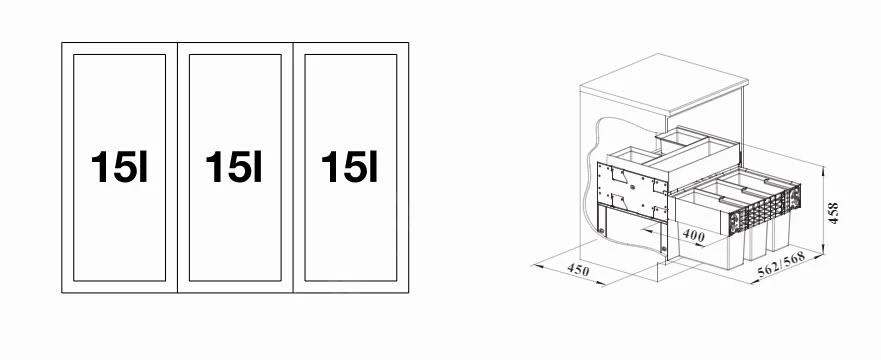 Blanco Select - Inbouw Afvalemmer, Met Scheidingswand, 45 L 526209 4 Blanco Select - Inbouw Afvalemmer, Met Scheidingswand, 45 L 526209 - Afbeelding 2