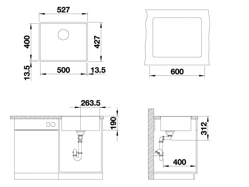 Blanco Subline 500 - Silgranit Spoelbak, 527x427 Mm, Grijze Rots 523533 4 Blanco Subline 500 - Silgranit Spoelbak, 527x427 Mm, Grijze Rots 523533 - Afbeelding 2