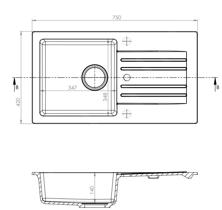 Alveus Cortina - Granieten Spoelbak 750x420 Mm, Carbon 1133441 4 Alveus Cortina - Granieten Spoelbak 750x420 Mm, Carbon 1133441 - Afbeelding 2
