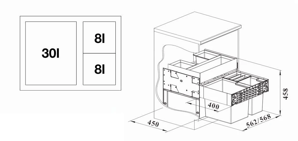 Blanco Select - Inbouw Afvalemmer, Met Scheidingswand, Inhoud 46 L 526210 4 Blanco Select - Inbouw Afvalemmer, Met Scheidingswand, Inhoud 46 L 526210 - Afbeelding 2