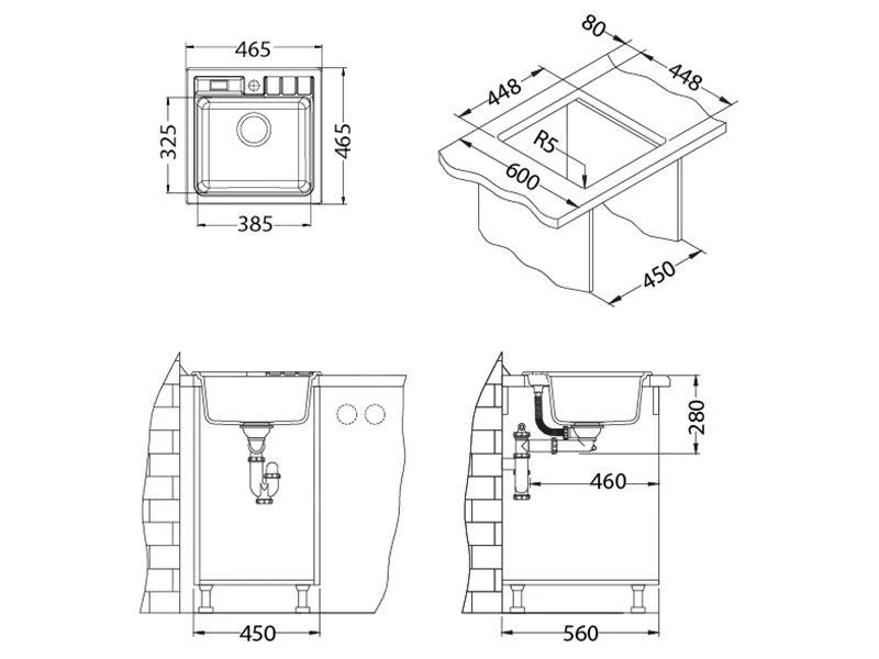 Alveus Niagara - Granieten Spoelbak 465x465 Mm, Arctic 1100885 4 Alveus Niagara - Granieten Spoelbak 465x465 Mm, Arctic 1100885 - Afbeelding 2