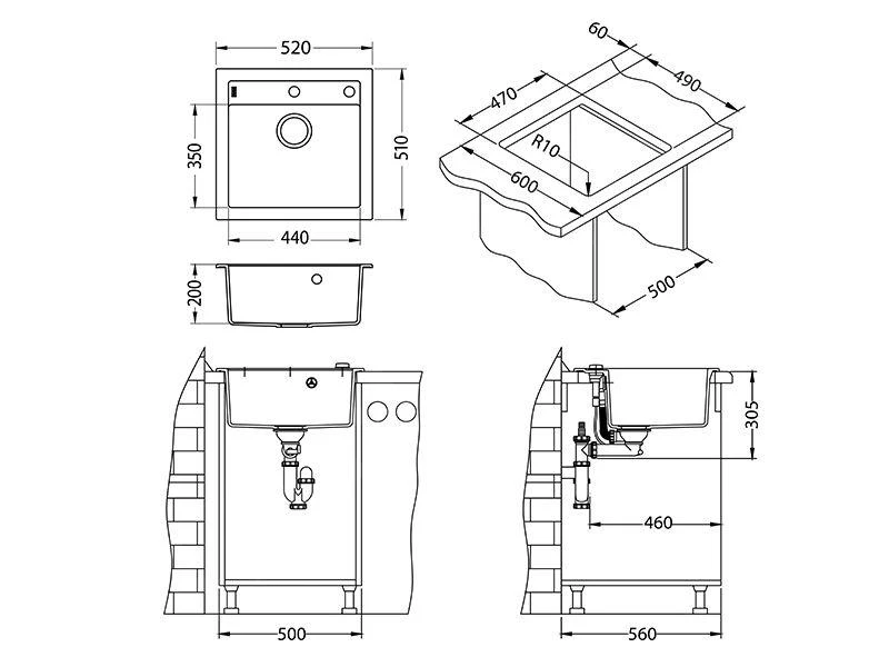 Alveus Formic - Granieten Spoelbak 520x510 Mm, Met Draaiknopbediening, Arctic 1128395 4 Alveus Formic - Granieten Spoelbak 520x510 Mm, Met Draaiknopbediening, Arctic 1128395 - Afbeelding 2