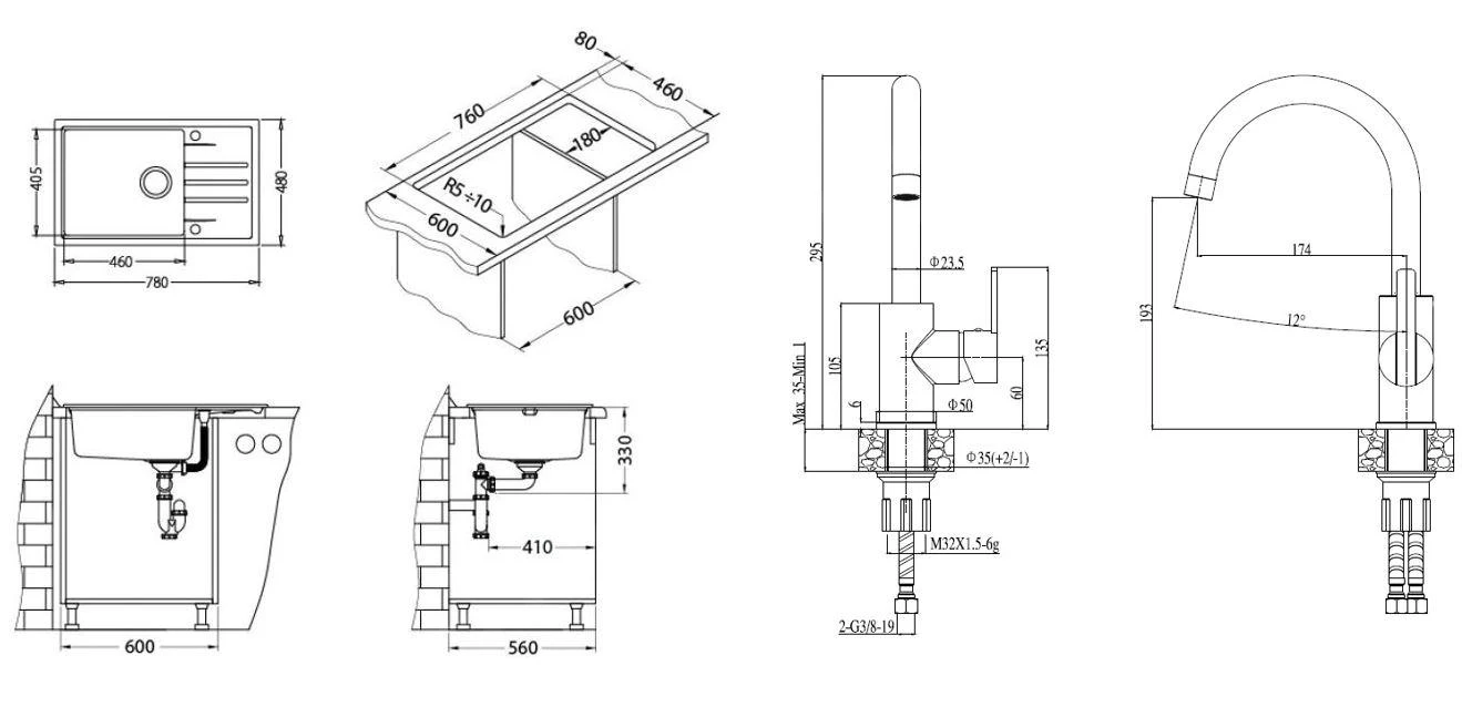 Alveus Sets - Set Spoelbak Intermezzo 130 En Keukenkraan Tonia, Concrete SETA026 4 Alveus Sets - Set Spoelbak Intermezzo 130 En Keukenkraan Tonia, Concrete SETA026 - Afbeelding 2