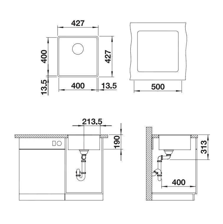 Blanco Subline 400 - Silgranit Spoelbak, 427x427 Mm, Grijze Rots 523495 4 Blanco Subline 400 - Silgranit Spoelbak, 427x427 Mm, Grijze Rots 523495 - Afbeelding 2