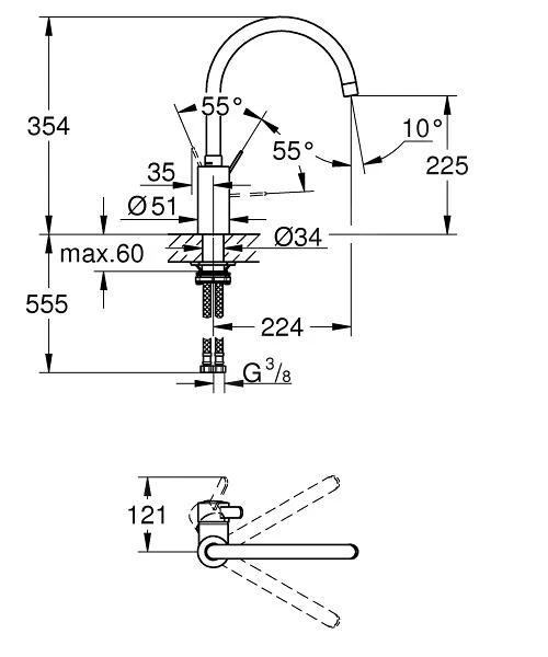 Grohe Eurosmart Cosmopolitan - Keukenkraan, Chroom 32843002 4 Grohe Eurosmart Cosmopolitan - Keukenkraan, Chroom 32843002 - Afbeelding 2