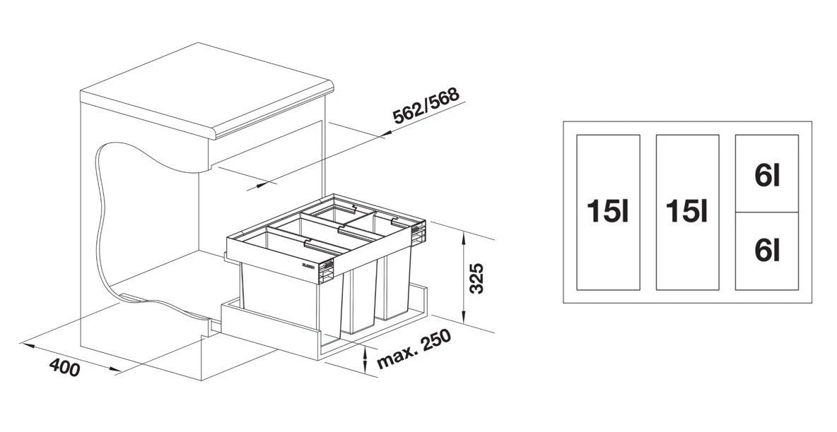 Blanco Flexon II - Inbouw Afvalemmer, Met Scheidingswand, Inhoud 42 L 526644 4 Blanco Flexon II - Inbouw Afvalemmer, Met Scheidingswand, Inhoud 42 L 526644 - Afbeelding 2