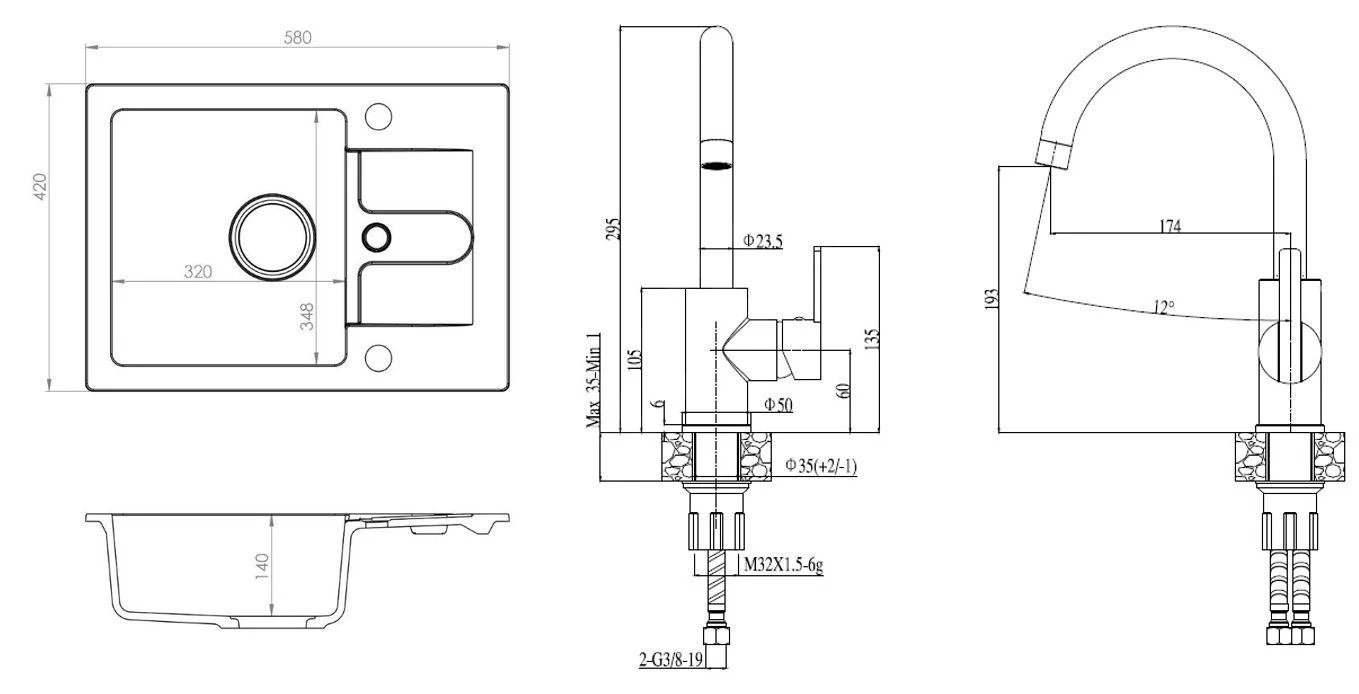 Alveus Sets - Set Granieten Spoelbak Cortina 10 En Keukenkraan Tonia, Beige SETA21009 4 Alveus Sets - Set Granieten Spoelbak Cortina 10 En Keukenkraan Tonia, Beige SETA21009 - Afbeelding 2