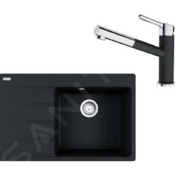 Franke Sets - Set G227, Fragraniet Spoelbak CNG 611-78 TL/7 En Keukenkraan FC 3055.071, Onyx/chroom 114.0650.830