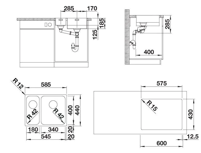 Blanco Solis 340/180 - Spoelbak, 585x440 Mm, Geborsteld Rvs 526131 4 Blanco Solis 340/180 - Spoelbak, 585x440 Mm, Geborsteld Rvs 526131 - Afbeelding 2