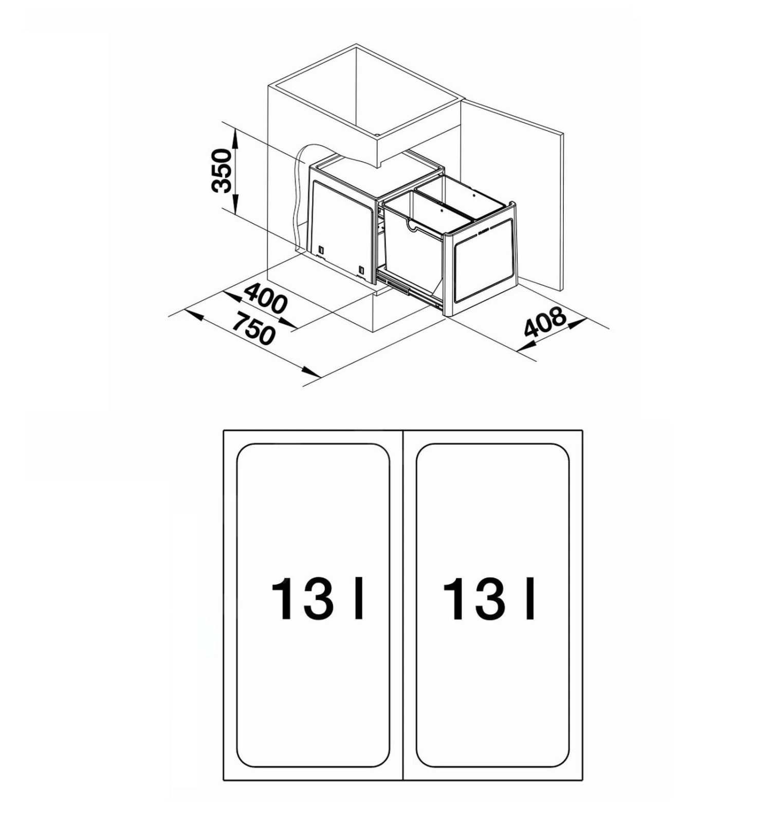 Blanco Botton Pro - Afvalsorteersysteem, Met Scheidingswand, Inhoud 26 L 517468 4 Blanco Botton Pro - Afvalsorteersysteem, Met Scheidingswand, Inhoud 26 L 517468 - Afbeelding 2