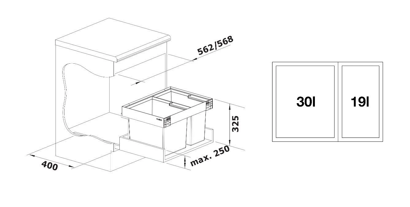 Blanco Flexon II - Inbouw Afvalemmer, Verdeeld, Inhoud 49 L 526641 4 Blanco Flexon II - Inbouw Afvalemmer, Verdeeld, Inhoud 49 L 526641 - Afbeelding 2