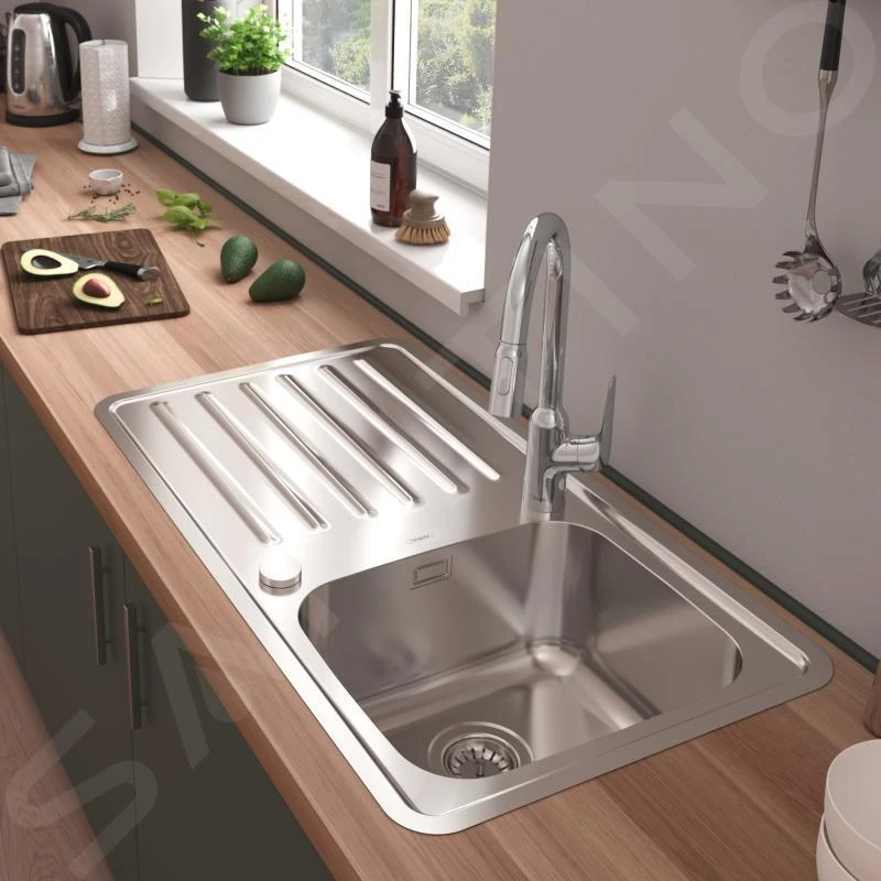 Hansgrohe Spoelbakken - Inbouw Spoelbak S4113-F340 Met Afdruip En Waste Inrichting, RVS 43337800 5 Hansgrohe Spoelbakken - Inbouw Spoelbak S4113-F340 Met Afdruip En Waste Inrichting, RVS 43337800 - Afbeelding 3