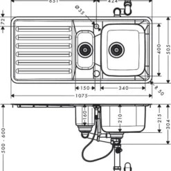 Hansgrohe Spoelbakken - Inbouw Spoelbak S4113-F500 Met Afdruip En Waste Inrichting, RVS 43339800 -Exporteren Kraan Lux Winkel 753b804de13f9fef7c7cb7f2