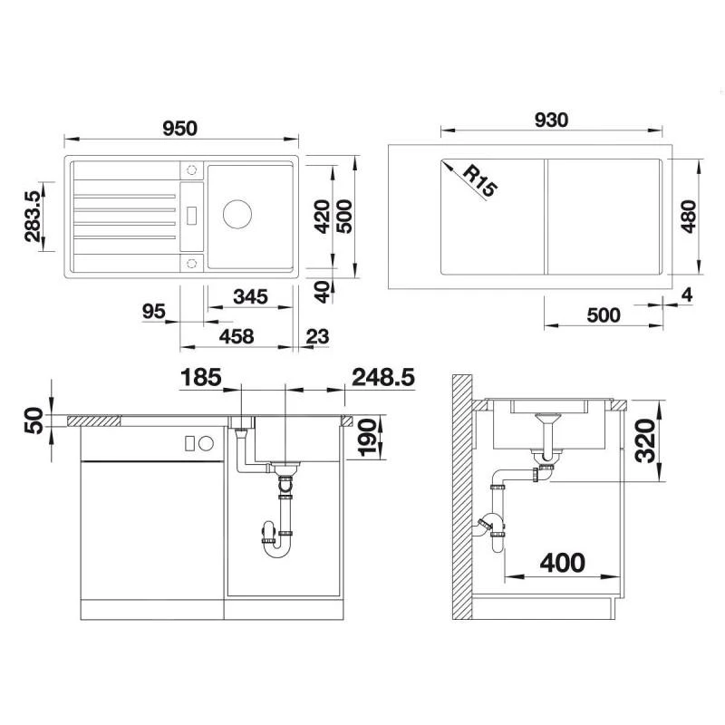 Blanco Lexa 5 - Silgranit Spoelbak, 950x500 Mm, InFino, Wit 524924 4 Blanco Lexa 5 - Silgranit Spoelbak, 950x500 Mm, InFino, Wit 524924 - Afbeelding 2