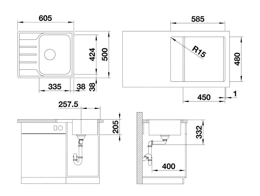 Blanco Lemis 45 - Spoelbak, 605x500 Mm, Met Afvoerbediening, Geborsteld Rvs 525114 4 Blanco Lemis 45 - Spoelbak, 605x500 Mm, Met Afvoerbediening, Geborsteld Rvs 525114 - Afbeelding 2