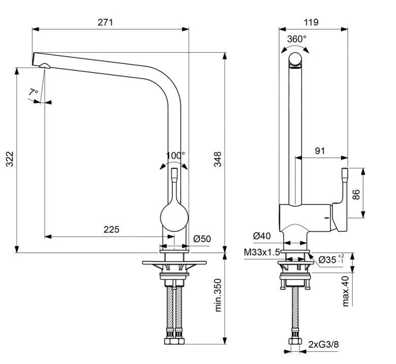 Ideal Standard Ceralook - Keukenkraan, Chroom BC174AA 4 Ideal Standard Ceralook - Keukenkraan, Chroom BC174AA - Afbeelding 2