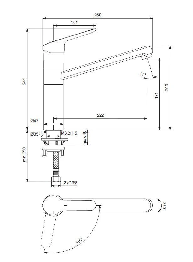Ideal Standard CeraFlex - Keukenkraan Met Hoge Uitloop, BlueStart, Chroom BC135AA 4 Ideal Standard CeraFlex - Keukenkraan Met Hoge Uitloop, BlueStart, Chroom BC135AA - Afbeelding 2