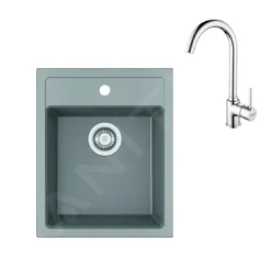Franke Sets - Keukenset T100, Tectonite Spoelbak SID 610-40 En Keukenkraan FP 9000.031, Grijs/chroom 143.0675.705