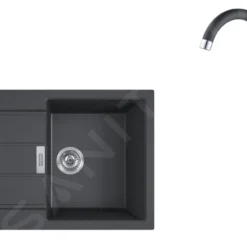 Franke Sets - Set T84, Tectonite Spoelbak S2D 611-78, Zwart + Keukenkraan FP 9000, Onyx NEW 143.0618.726