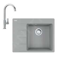 Franke Sets - Set G222, Fragraniet Spoelbak CNG 611-62 TL/7 En Keukenkraan FP 0408.031, Grijze Steen/chroom 114.0650.768
