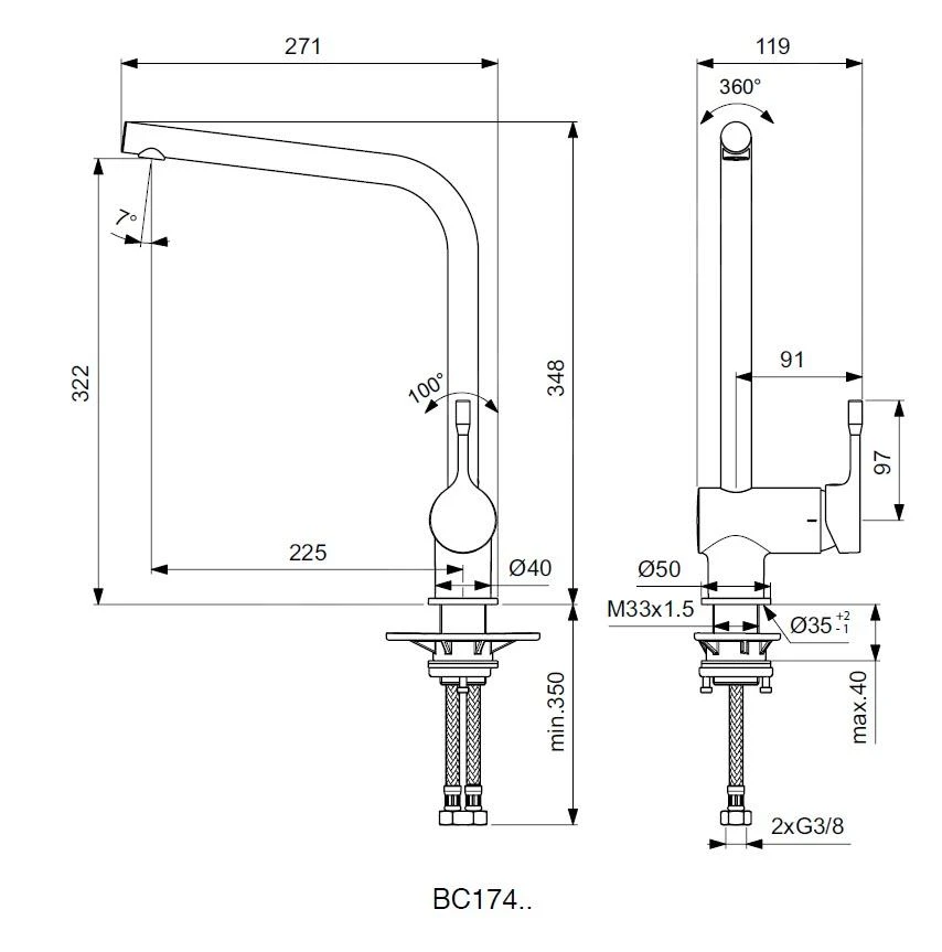 Ideal Standard Ceralook - Keukenkraan, Zwart BC174XG 4 Ideal Standard Ceralook - Keukenkraan, Zwart BC174XG - Afbeelding 2