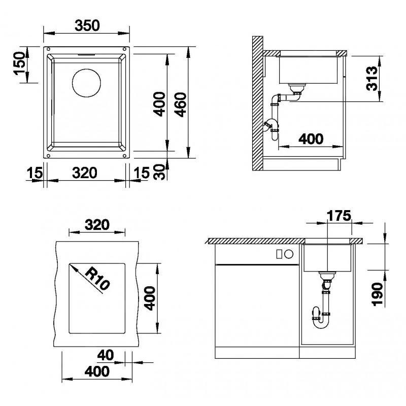 Blanco Subline 320 - Silgranit Spoelbak, 350x460 Mm, Gray Rock 523407 4 Blanco Subline 320 - Silgranit Spoelbak, 350x460 Mm, Gray Rock 523407 - Afbeelding 2