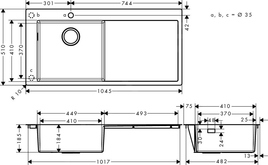 Hansgrohe Spoelbakken - S716-F450 Inbouwspoelbak, Roestvrij Staal 43331800 4 Hansgrohe Spoelbakken - S716-F450 Inbouwspoelbak, Roestvrij Staal 43331800 - Afbeelding 2