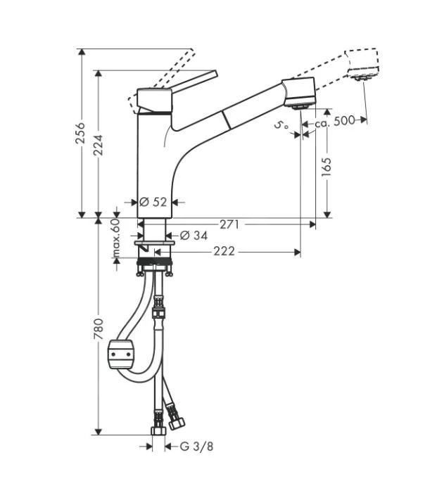 Hansgrohe Talis M52 - Keukenkraan Met Uittrekbare Sproeikop, Chroom 32841000 4 Hansgrohe Talis M52 - Keukenkraan Met Uittrekbare Sproeikop, Chroom 32841000 - Afbeelding 2