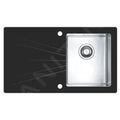 Alveus Karat - Spoelbak 860x500 Mm, Met Draaiknopbediening, Zwart Glas/rvs 1103657