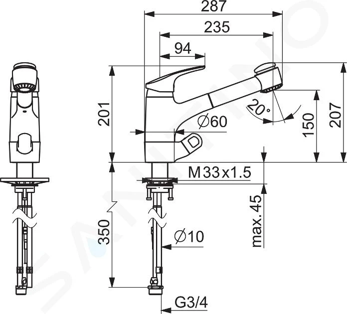 Hansa Mix - Keukenkraan Met Uittrekbare Vuistdouche, Chroom 01392183 4 Hansa Mix - Keukenkraan Met Uittrekbare Vuistdouche, Chroom 01392183 - Afbeelding 2