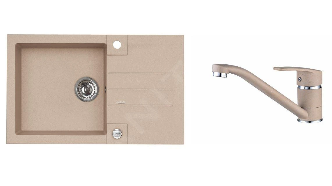 Alveus Sets - Set Spoelbak Rock 130 En Keukenkraan Nina, Beige SETA055 3 Alveus Sets - Set Spoelbak Rock 130 En Keukenkraan Nina, Beige SETA055