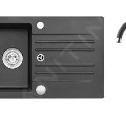 Alveus Sets - Set Granieten Spoelbak Cortina 140 En Keukenkraan Tonia, Carbon SETA735