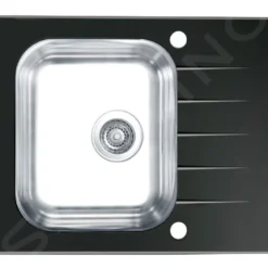 Alveus Altone - Spoelbak 600x500 Mm, Met Draaiknopbediening, Zwart Glas/rvs 1114557