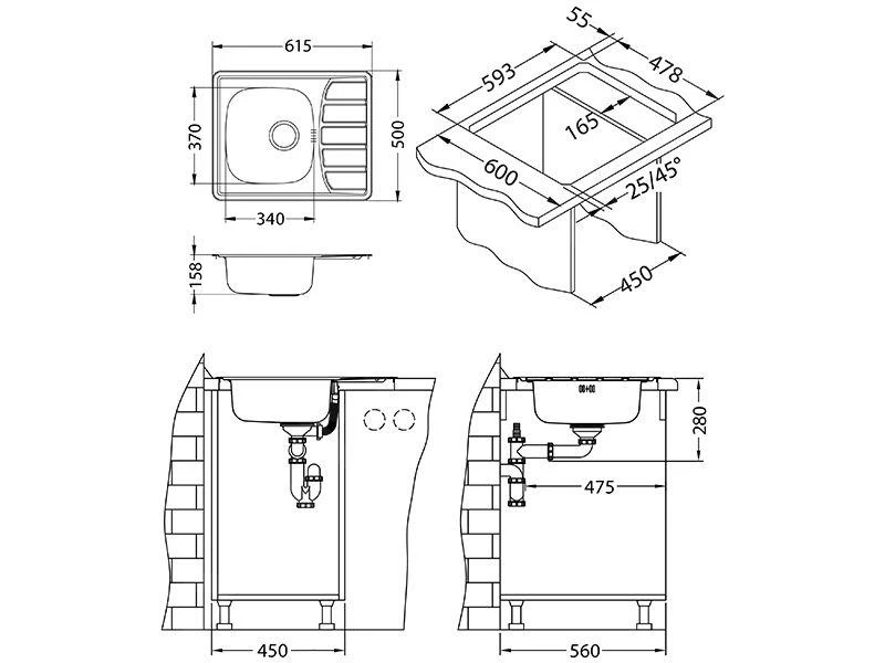Alveus Zoom - Spoelbak 615x500 Mm, Rvs 1098940 4 Alveus Zoom - Spoelbak 615x500 Mm, Rvs 1098940 - Afbeelding 2