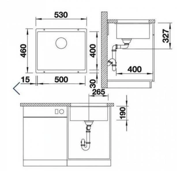 Blanco Rotan 500 - Silgranit Spoelbak, 530x460 Mm, Antraciet 523075 4 Blanco Rotan 500 - Silgranit Spoelbak, 530x460 Mm, Antraciet 523075 - Afbeelding 2