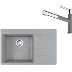 Franke Sets - Set G219, Fragraniet Spoelbak CNG 611-78 TL/2 En Keukenkraan FC 3055.084, Grijze Steen/chroom 114.0650.827