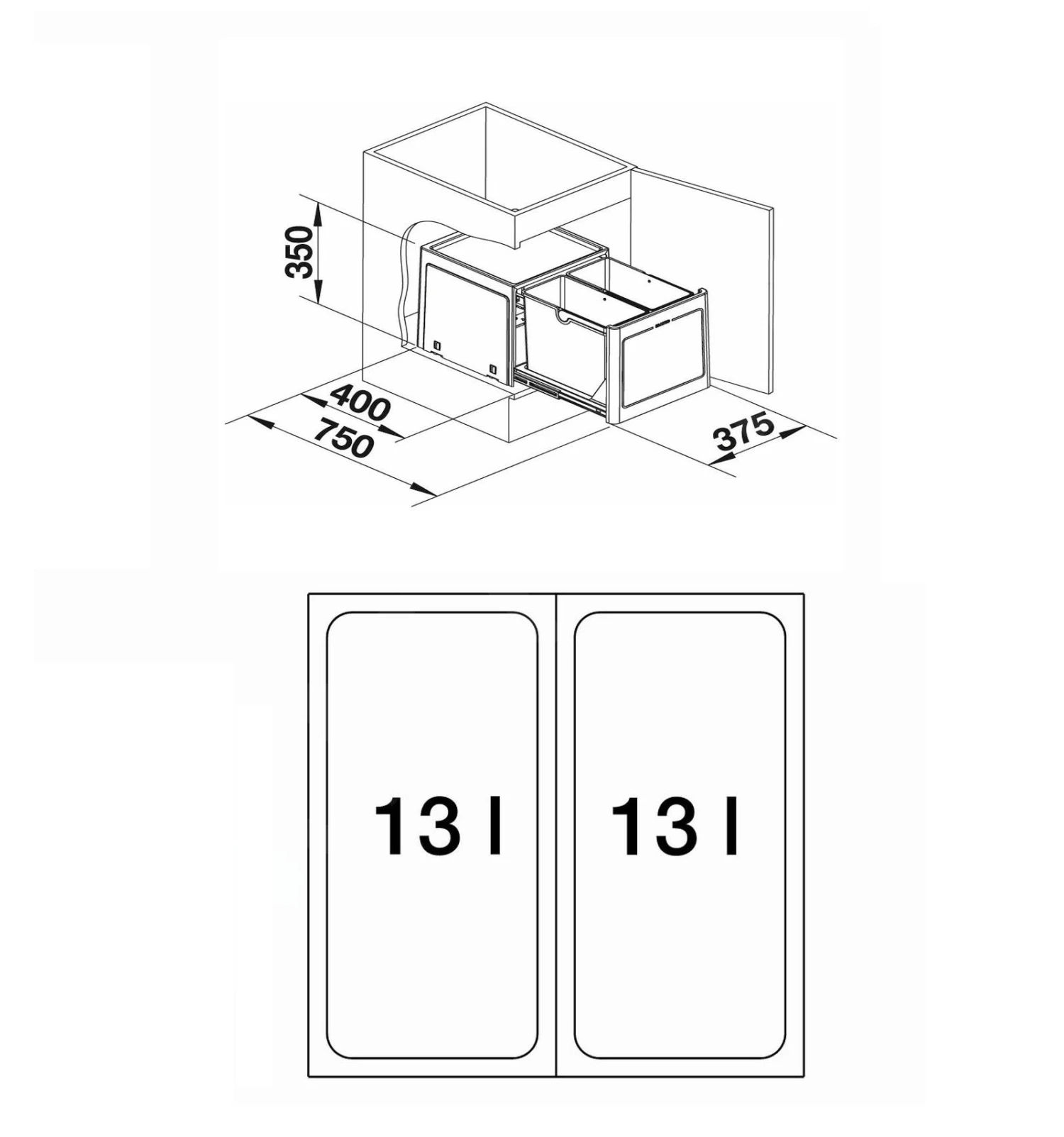Blanco Botton Pro - Afvalsorteersysteem, Met Scheidingswand, Inhoud 26 L 517467 4 Blanco Botton Pro - Afvalsorteersysteem, Met Scheidingswand, Inhoud 26 L 517467 - Afbeelding 2